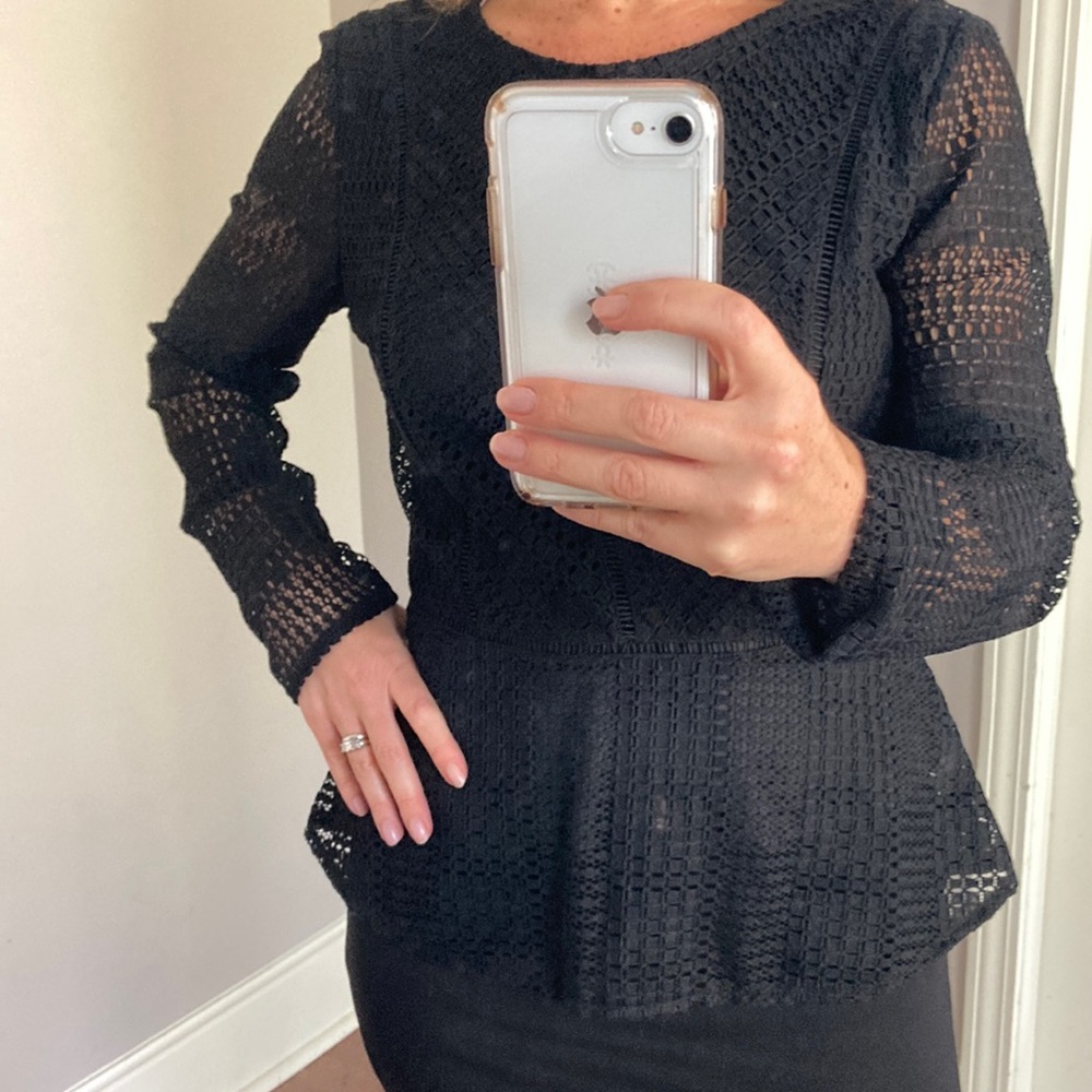 Banana Republic xs black lace blouse peplum waist